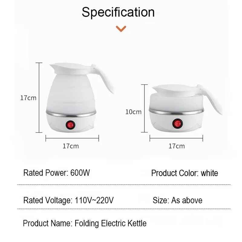 Electric Portable Kettle Foldable Travel Kettle Foods Boils Quickly Silicone Small Collapsible Fast Water Boiling 600 ml / 0.6L Home appliances