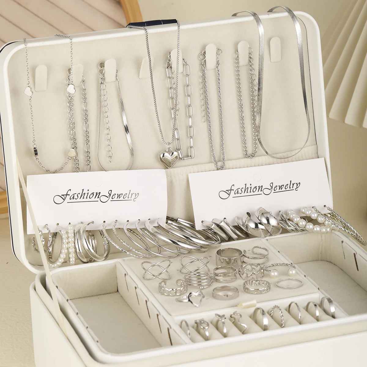 54 Pcs/Set Vintage Elegant Pearl Earrings Ring Heart Pendant Necklace Bracelet For Women Boho Daily Wear Jewelry Set Gifts 2024