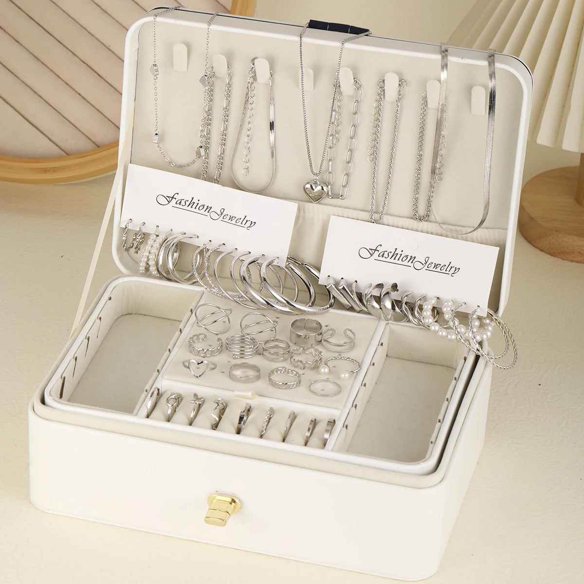 54 Pcs/Set Vintage Elegant Pearl Earrings Ring Heart Pendant Necklace Bracelet For Women Boho Daily Wear Jewelry Set Gifts 2024