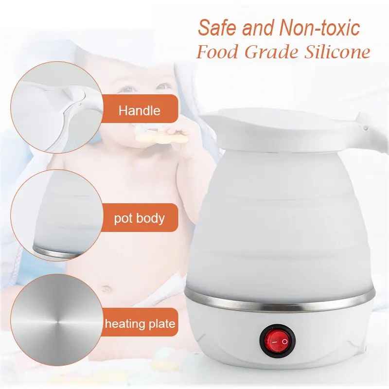 Electric Portable Kettle Foldable Travel Kettle Foods Boils Quickly Silicone Small Collapsible Fast Water Boiling 600 ml / 0.6L Home appliances