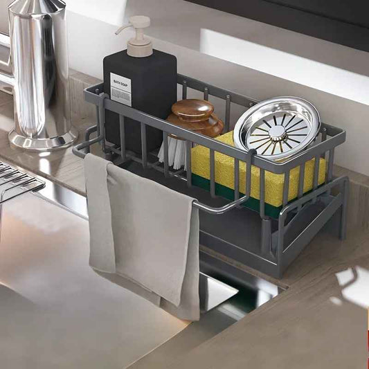 Drill-Free Sink Organizer Multi-Use Sponge Soap Holder Draining Rack for Kitchen Countertop Storage Waterproof Shelf 1PC