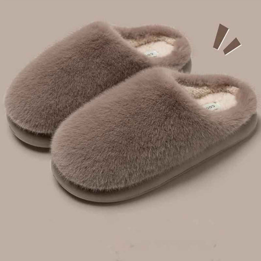 Winter Women's Faux Fur Warm Slippers-Plush Toe-Cover Slip-Resistant Cotton House Shoes,Soft Cozy Indoor Slides with Thick Sole
